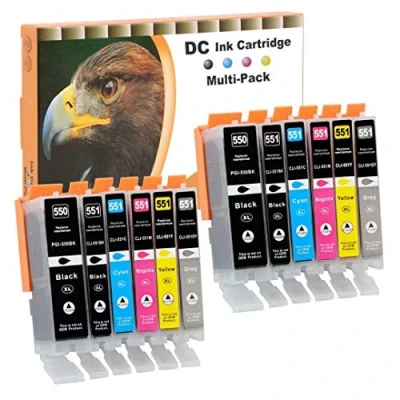 Afbeelding van D&amp;C 12 x inktcartridges, compatibel met Canon PGI 550 XL CLI 551 XL, voor Pixma MG6450, MG6650, MG7100, MG7150, MG7550, MX925, iP7200, iP7250, MG5400 serie, MG5450, MG5550 MG565 0 MG5655 MX725