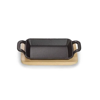 Afbeelding van ECHTWERK Serveerschaal van gietijzer, serveerschaaltjes, mini ovenschaal met serveerplank, al ingebrand, geschikt voor oven, barbecue en BBQ, ideaal koken serveren, Ø 10 cm