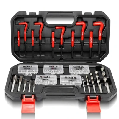 Afbeelding van CCLIFE Schroefdraadreparatieset 150 delig HSS Helicoil Set met M5 M6 M8 M10 M13 schroefdraad reparatieset gereedschapsset draagbare opslag