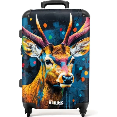 Afbeelding van NoBoringSuitcases.com® Koffer groot Rolkoffer lichtgewicht Hert met gewei in graffiti stijl Reiskoffer 4 wielen Grote trolley XL 20 kg bagage