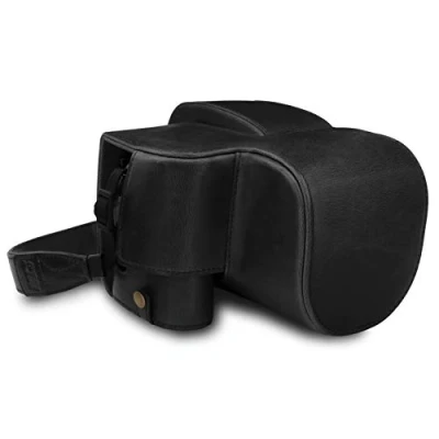 Afbeelding van MegaGear MG1678 Ever Ready leren cameratas met draagriem, compatibel Leica V Lux 5, Panasonic Lumix DC FZ1000 II, zwart