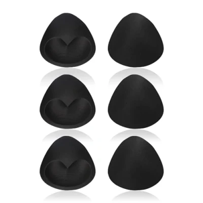 Afbeelding van UILYNIU 3 paar BH pads, afneembare push up sportbeha pads inzetstukken, cups vervangingen, comfortabele ademende beha vulling, driehoekige voor bikinitop, badpak (zwart), Zwart, one