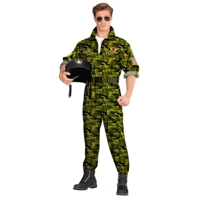 Afbeelding van Widmann Leger &amp; Oorlog Kostuum Air Fighter Tom Gun Man Groen Large Carnavalskleding Verkleedkleding