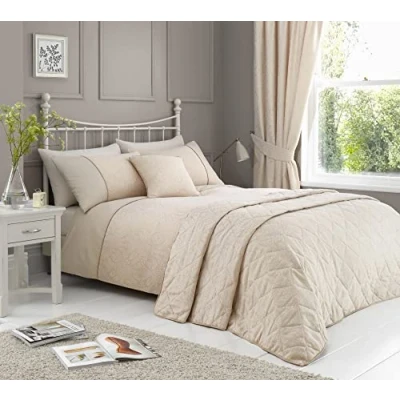 Afbeelding van Dreams &amp; Drapes Geweven Fearne Dekbedovertrek Set Tweepersoonsbed Grootte in Zacht Goud
