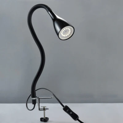 Afbeelding van B.K.Licht Klemlamp Ingebouwde dimmer zwart LED aan/uit schakelaar bureaulamp tafellamp netstroom met GU10 3.000K 400Lm 5W