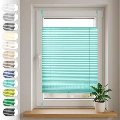 Afbeelding van Sonello Plisségordijn Klemmfix zonder boren 35cm x 100cm Turquoise rolgordijnen met klembeugel Plissé voor raam/deur geplooide klemmen ondoorzichtig inkijkbescherming zonwering rolgordijn