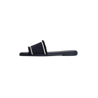 Afbeelding van Tommy Hilfiger FRINGE CANVAS FLAT SANDAL FW0FW08908 Platte sandalen, Blauw (Space Blue), 6, Ruimte Blauw, 39 EU