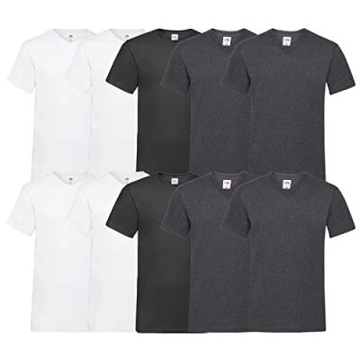 Afbeelding van Fruit of the Loom T shirt, met V hals, in verschillende maten en kleuren, 10 stuks, 4 wit/4 grijs (donkergrijs)/2 zwart, XL