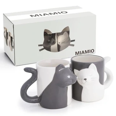 Afbeelding van MIAMIO Kussende katten mokken set/Koffiekopjes, kattenliefhebber geschenken voor mannen/vrouwen