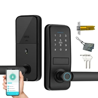 Afbeelding van Smart Lock, Keyless Entry Deurslot met Slanke Matte Zwarte Handel, Elektronisch Toetsenbord Deadbolt, Vingerafdruk &amp; Touchscreen Keypad, Biometrisch deurslot, Bluetooth Lock voor voordeur