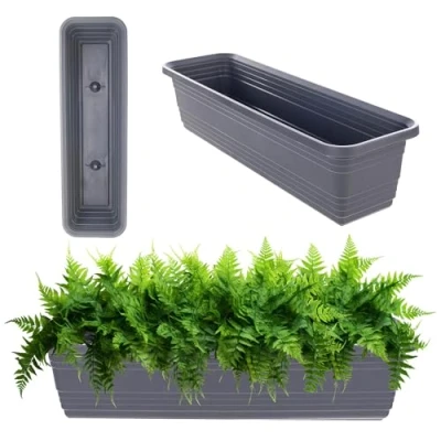 Afbeelding van KADAX Bloembak, balkonpot van kunststof, weerbestendige plantenbak, bloempot, leuningbak voor het kweken bloemen, kruiden en planten (antraciet, 60 cm)