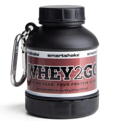 Afbeelding van Smartshake Whey2Go Black Proteïnepoeder bewaarcontainer 50 g BPA vrije shakerfles trechter voor wei eiwitpoeder + eiwitshakes 110 ml, DC Comics Batman cadeaus mannen (zwart)