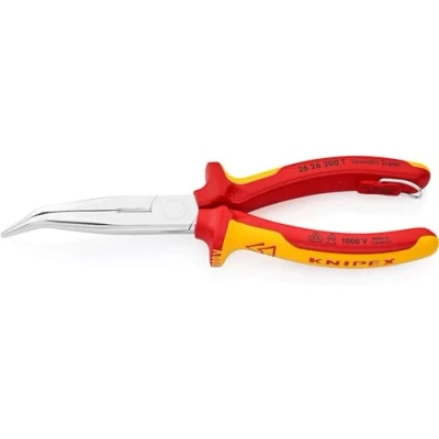Afbeelding van Knipex Platspitse tang met zijsnijder (telefoontang) verchroomd, geïsoleerd VDE gekeurd, bevestigingshaak om een valbeveiliging aan te brengen 200 mm (zelfbedieningskaart/blister) 26 T BK