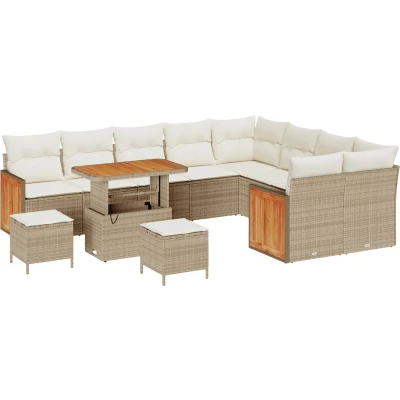 Afbeelding van vidaXL 12 delige ligbed set met kussens in beige, poly rattan en acacia