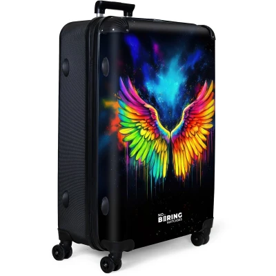 Afbeelding van NoBoringSuitcases.com® Koffer groot Reiskoffer lichtgewicht Kleurrijke vleugels op kosmische achtergrond Rolkoffer met 4 wielen Grote trolley XL 98 liter bagage