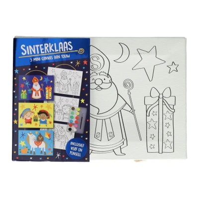 Afbeelding van 3 Mini canvas Sinterklaas Schoencadeau Sint tip Kerst