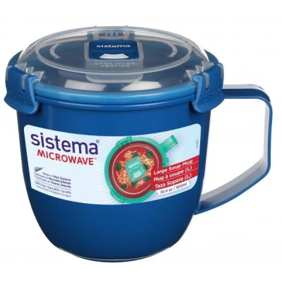 Afbeelding van Sistema 21141 Magnetron grote Soepbeker, 900ml, BPA Vrij Munt/Blauw/Paars