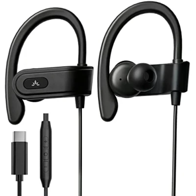 Afbeelding van Avantree C171 Bedrade USB C hoofdtelefoon en microfoon voor sport hardlopen, met over ear oordopjes haken in line volumeregeling, compatibel Samsung, iPhone 15, Google andere type