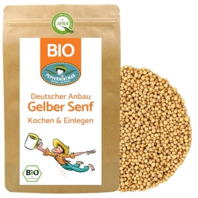 Afbeelding van Biologische gele mosterdzaad 1 kg Duitse teelt witte mosterd kruiden en maken PEPPERMINTMAN