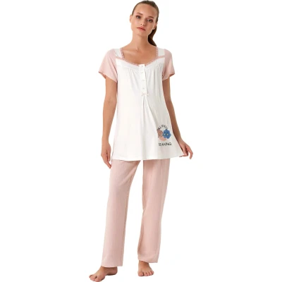 Afbeelding van Feyza Dames Zwangerschap Pyjama Set, Korte Mouwen, Roze M