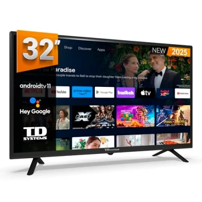 Afbeelding van TD Systems 32 Inch Smart TV, Hey Google, HD DVB T2/C/S2 televisie, Android 11 Chromecast, Model 2025 PRIME32C19GLE