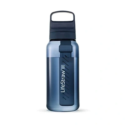 Afbeelding van LifeStraw Go serie Geïsoleerde roestvrijstalen waterfilterfles voor reizen en dagelijks gebruik, verwijdert bacteriën, parasieten microplastics, verbetert de smaak, 1 liter Aegan Sea