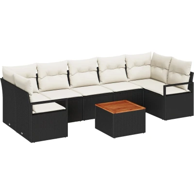Afbeelding van vidaXL 8 delige Tuin Sofa Set met Kussens Zwart Poly Rattan Acacia