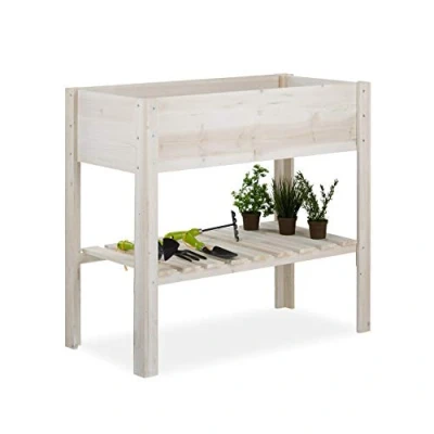 Afbeelding van Relaxdays moestuinbak hout moestuintafel kweekbak plantenbak balkon wit hoog