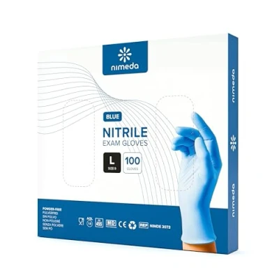 Afbeelding van Kemes Nitril handschoenen, wegwerphandschoenen, latexvrij, poedervrij, nitril, maat L, blauw, 100 stuks