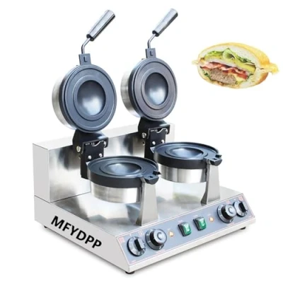 Afbeelding van Burger Maker Machine, Commerciële Gelato Panini Persmachine, Ijsvulling Wafelijzer 50 300 ℃ Temperatuurregeling Dubbelzijdige Verwarming(Size:Dubbele kop)
