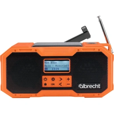 Afbeelding van Albrecht DR 112 Outdoorradio DAB+, VHF (FM) Noodradio, USB, Bluetooth Acculaadfunctie, Handslinger, Zonnepaneel, Spatwaterbestendig, Stofvast, Zaklamp,