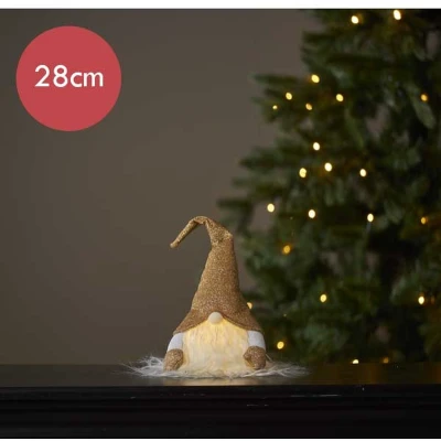 Afbeelding van Kerstkabouter goud Met LED verlichting 28cm lichtkleur: Warm Wit Werkt op batterijen timer functie Kerstdecoratie