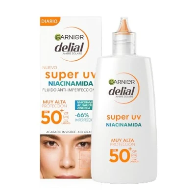 Afbeelding van GARNIER DELIAL Vloeibare gezichtscrème voor dagelijks gebruik, zeer hoge zonbescherming, SPF 50+, tegen onzuiverheden met niacinamide, niet comedogene formule, 40 ml