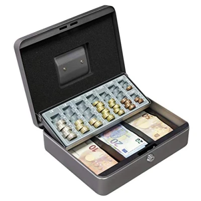 Afbeelding van ARREGUI Cashier C9246 EUR Geldkist met Muntentelbord Stalen Geldkistje Euro Telbord voor Munten en Bankbiljet Compartiment 30 cm Breed Geldkluisje Kassa Muntsorteerder Grijs