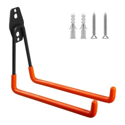 Afbeelding van Maclean MC 444 Ophanghaken Stalen garage muurbeugel Wandmontage Ophangsysteem voor banden gereedschap ladder slangen en fiets max 25kg Zwart / Oranje