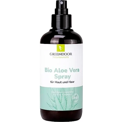 Afbeelding van GREENDOOR Aloë vera spray, 250 ml, veganistisch en 99% biologisch, verzorging voor haar, huid gezicht, zuiver natuurlijke aftersun spray van echt sap, trekt snel in, cosmetica