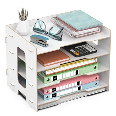 Afbeelding van Jopoo Archieflade voor kantoor, opgeruimde A4 organizer op het bureau, 4 laagse document /papier /brievenbak (wit)
