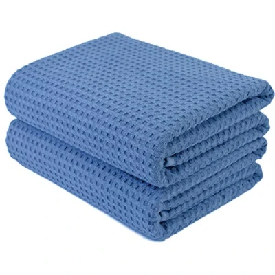 Afbeelding van POLYTE Microvezel oversized sneldrogende pluisvrije badhanddoek, 76 x 152 cm, set van 2 (blauw, wafelweefsel)
