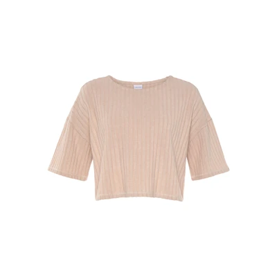 Afbeelding van Lascana crop loungetop met ribstructuur beige