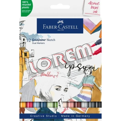 Afbeelding van 3x Sketchmarker Faber Castell Goldfaber etui 12 stuks op alcoholbasis