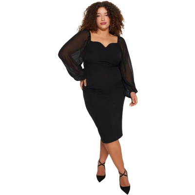 Afbeelding van Trendyol Zwarte Lange Mouwen Bodycon Split Midi/Medium Lengte Geweven Jurk Tbbaw24Ah00089