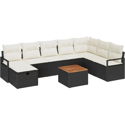 Afbeelding van vidaXL 9 Persoons Tuin Sofa Set met Kussens Zwart Poly Rattan