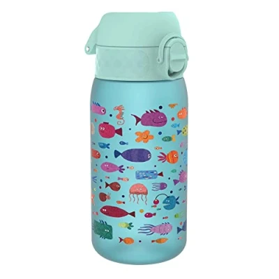 Afbeelding van ION8 Kinder Waterfles, 350 ml/12 oz, Lekvrij, Makkelijk te Openen, Veilige Vergrendeling, Vaatwasmachinebestendig, BPA Vrij, Draaghandvat, Schoon Maken, Geurvrij, Vis Ontwerp Drinkfles
