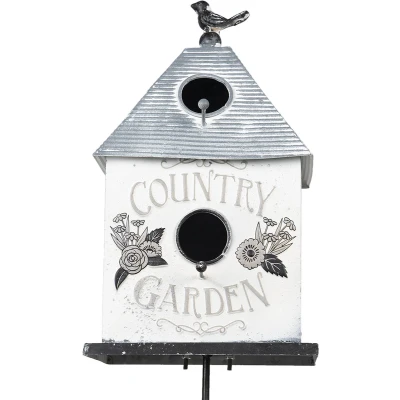 Afbeelding van Clayre &amp; Eef Tuinsteker 18x13x109 cm Grijs Wit Metaal Bloemen Country Garden Tuinprikker