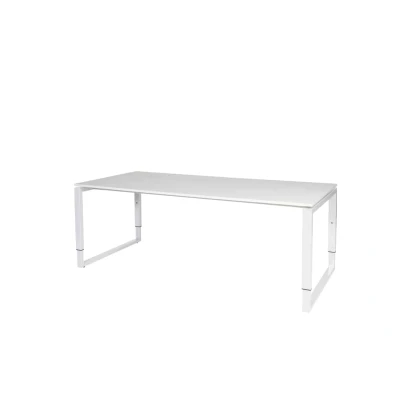 Afbeelding van Domino Plus bureau, hoogte instelbaar (62 85cm) met 200x90cm &#039;zwevend&#039; krijtwit 25mm blad en wit (RAL9010) O poot frame