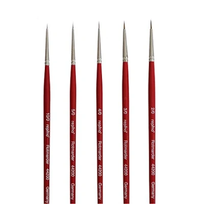 Afbeelding van Set van 5 fijne roden marterpenselen, kunstenaarskwasten, puntige kwasten, maat 10/0, 5/0, 4/0, 3/0 en 2/0, penseelset voor aquarel, modelbouw, olie,