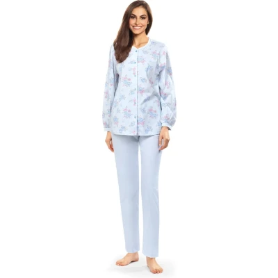 Afbeelding van Blauwe Comtessa doorknoop pyjama bloemen