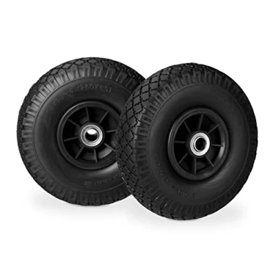 Afbeelding van Relaxdays steekwagenwiel 2 stuks 3.00 4 rubberband kogellager 80 kg 20 mm as zwart