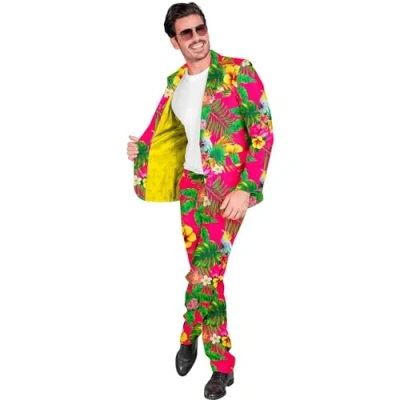 Afbeelding van Widmann Hawaii &amp; Carribean Tropisch Kostuum Copacabana Neon Party Roze Man Medium Carnavalskleding Verkleedkleding