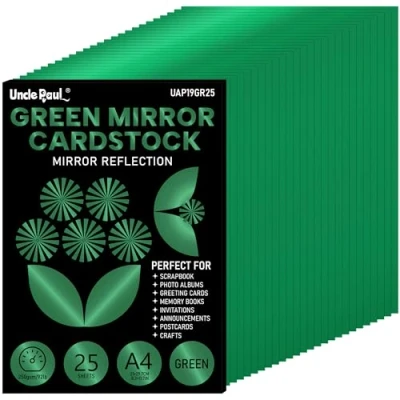 Afbeelding van A4 Kerst Groen Spiegel Cardstock 25 vellen, 250 g/m²/90 lbs Folie Laminaat Reflecterend Kaartpapier voor Ambachten Decoratie UAP19GR25